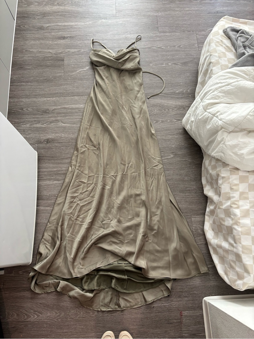 Olive Slip Maxi Dress with Cowl Neck